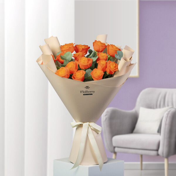 Bouquet of 15 Orange Roses