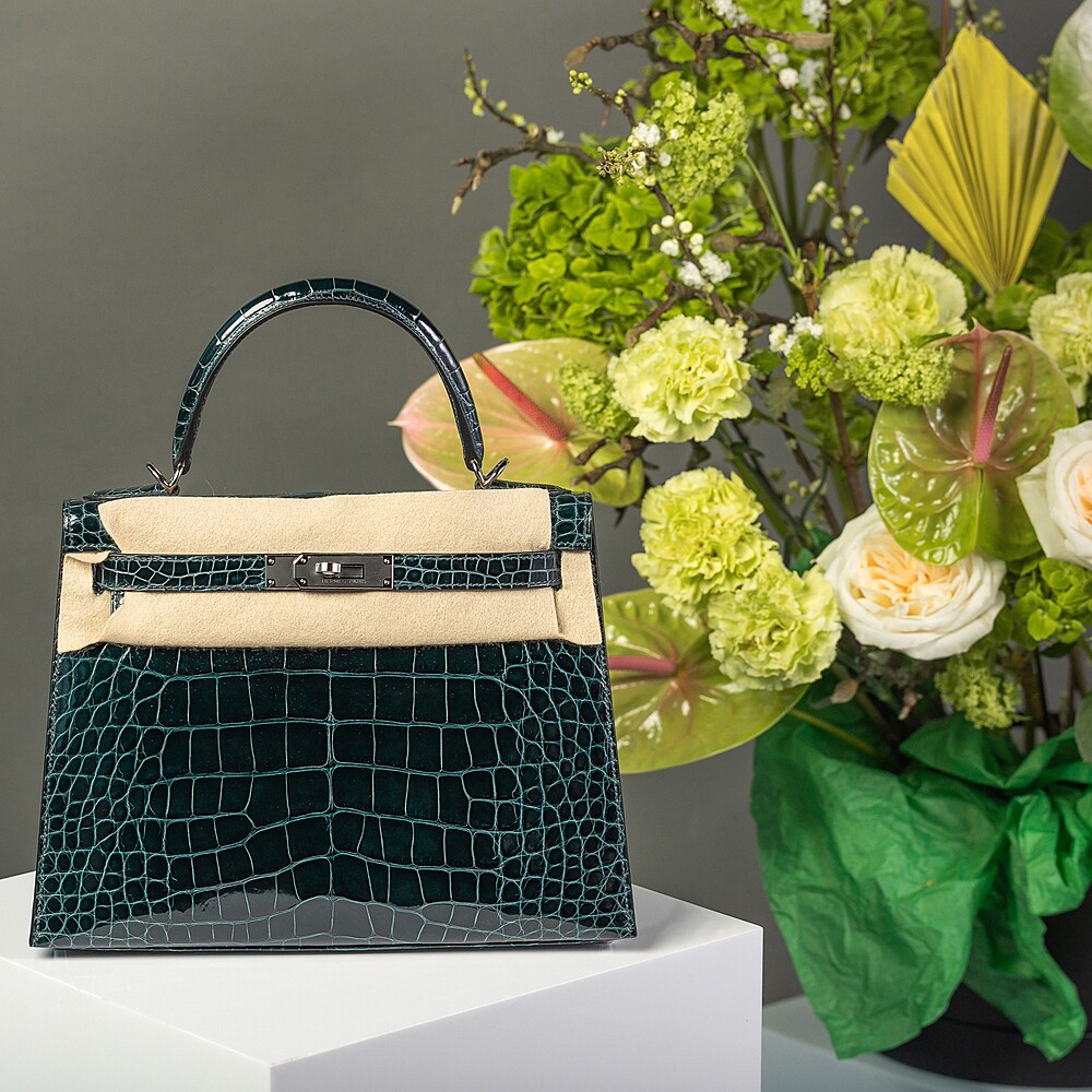 Hermès Kelly 28 Crocodile, Color Vert Cypress