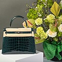 Hermès Kelly 28 Crocodile, Color Vert Cypress