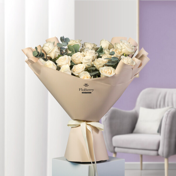 Bouquet of 25 White Roses